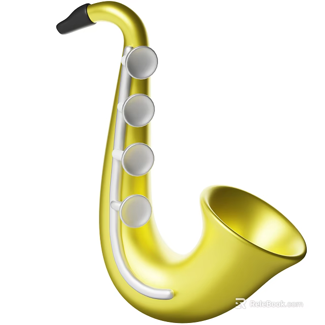 Golden Saxophone Musical Instrument With Silver Keys Curved Body And Shiny Brass Finish 3d model 