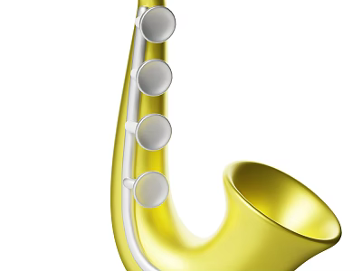Golden Saxophone Musical Instrument With Silver Keys Curved Body And Shiny Brass Finish 3d model