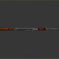 Assault Rifle With Wooden Stock Grip And Metallic Body On Reflective Surface