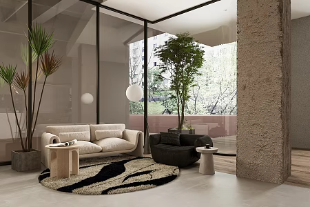 Modern Italian Living Room Sofa Coffee Table Combination Reception Room Reception Sofa Single Person Sofa Leisure Chair Floor Lamp Side Table Green Plant Potted Flower Art 3d model