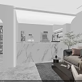 Modern Bubble Tea Shop Interior With Cozy Seating Marble Counter Wall Art And Green Plants