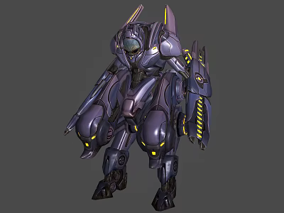 Futuristic Smart Machine With Robotic Structure Metallic Armor And Yellow Lights 3d model