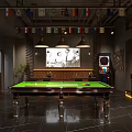 Modern Bar Interior With Green Pool Table Flags Wall Photo And Hanging Lights