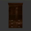 Traditional Dark Solid Wood Bookshelf With Open Storage Shelves And Drawers