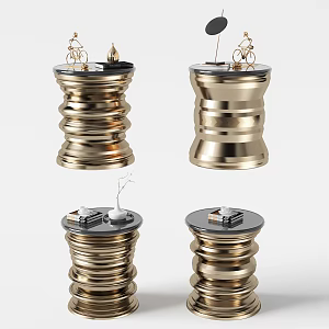 Modern round metal side stool combination 3d model