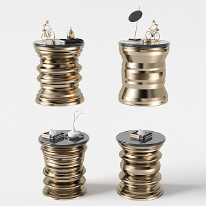 Modern round metal side stool combination 3d model