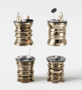 Modern round metal side stool combination 3d model