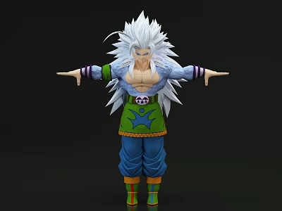 Anime Game Character White Spiky Hair Green Vest Blue Pants Green Yellow Boots Open Arms 3d model