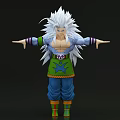 Anime Game Character White Spiky Hair Green Vest Blue Pants Green Yellow Boots Open Arms