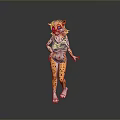 Anthropomorphic Leopard Character With Pink Hair And Leopard Print Outfit Standing On Gray Background