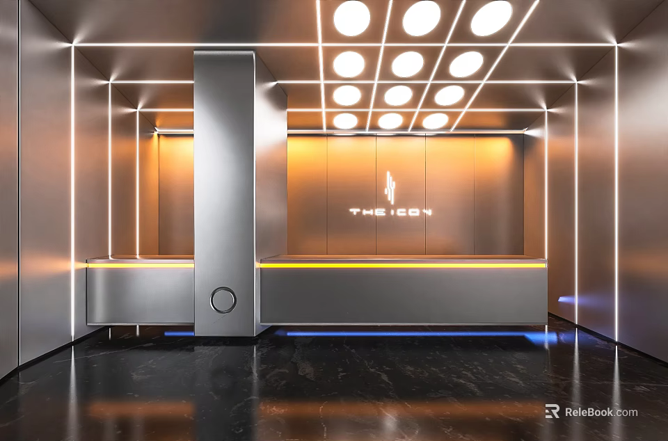 Modern Luxury Reception Desk Interior With Light Strip Company Logo and THE ICON 3d model 