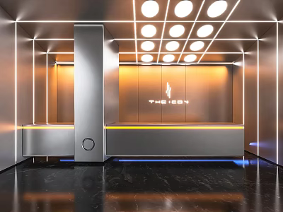 Modern Luxury Reception Desk Interior With Light Strip Company Logo and THE ICON 3d model