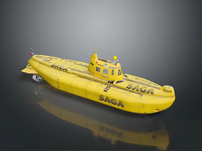 Yellow Submarine Model With SAGA Lettering And Streamlined Yellow Hull Design 3d model
