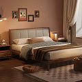 Double Bed With Upholstered Headboard Wooden Frame And Modern Bedroom Decor