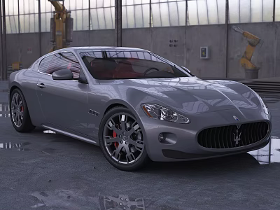 Gray Maserati Sports Car Parked In Industrial Garage With Large Windows 3d model