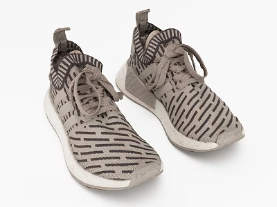Stylish Knitted Sneakers with Striped Design Gray Black Upper and White Sole 3d model