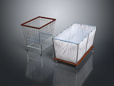 Metal Shopping Cart And Storage Trolley With Wooden Borders And White Fabric Cover 3d model
