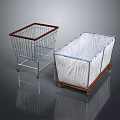 Metal Shopping Cart And Storage Trolley With Wooden Borders And White Fabric Cover