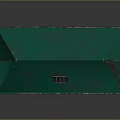 Small Open Wooden Kiosk Featuring Green Roof Red Trim Solar Panel and Orange Base