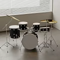 Modern Musical Instrument Drum Set With Drums Cymbals Gray Floor And Window Blinds