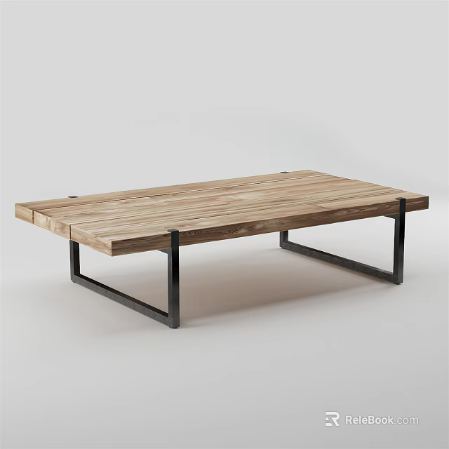 Modern Wooden Tea Table Design With Metal Frame And Natural Wood Tabletop 3d model 