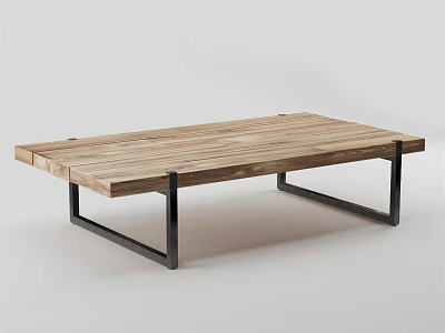 Modern Wooden Tea Table Design With Metal Frame And Natural Wood Tabletop 3d model