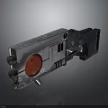 Futuristic Mechanical Weapon With White Black Body And Red Circular Component