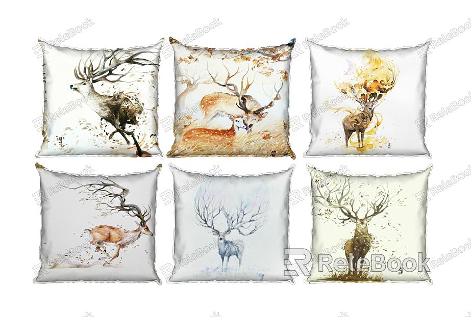 Modern Pillow Animal Deer Ink Painting Combination Pillow model