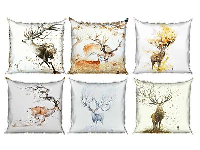 Modern Pillow Animal Deer Ink Painting Combination Pillow model