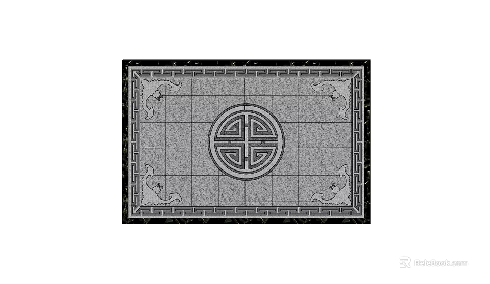 Traditional Chinese Style Floor Tile With Central Shou Character And Ornamental Corner Designs 3d model 