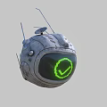 Futuristic Spherical Robot With Metallic Surface Green Smiley Face And Antennas