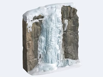 Natural Stone Wood Formation With Icy Waterfall And Snow Covered Surface 3d model