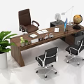 Modern Office Desk Setup With Ergonomic Chairs Potted Plants Lamp And Supplies