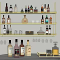 Elegant Multi tiered Metal Wine Rack with Hanging Glassware and Liquor Bottles