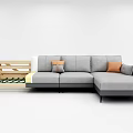 Gray Sectional Sofa With Wooden Frame Accent Pillows And Sturdy Support Structure 3d model