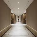 Elegant Modern Hotel Corridor With Wooden Panel Walls And Soft Ambient Lighting