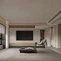 Minimalist Living Dining Room Interior With Beige Sofa Coffee Table Floor Lamp TV And Fireplace