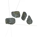 Four Gray Stone And Wood Pieces With Textured Surfaces On White Background