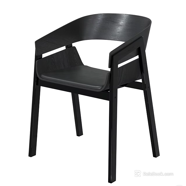 Modern Minimalist Black Dining Chair With Curved Backrest And Wooden Frame 3d model 