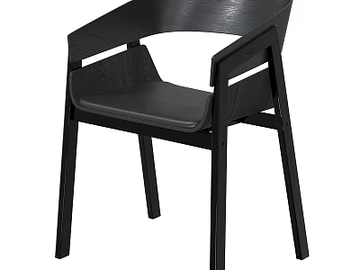 Modern Minimalist Black Dining Chair With Curved Backrest And Wooden Frame 3d model