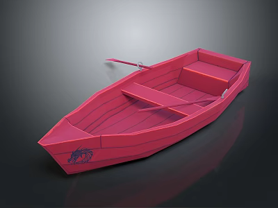 Red Toy Boat With Oar And Animal Design On Shiny Surface 3d model