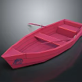 Red Toy Boat With Oar And Animal Design On Shiny Surface