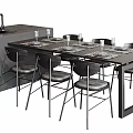 Modern Black Dining Table Set With Chairs Sink Counter And Tableware 3d model