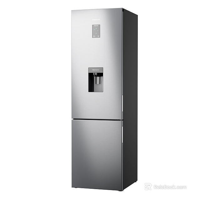 Upright Silver Fridge Freezer With Water Dispenser Modern Design For Home Kitchen 3d model 
