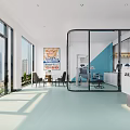 Dental Clinic Room With Green And White Walls Glass Door Dental Chair And Medical Equipment