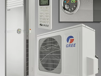 GREE Air Conditioner Fan With Indoor Outdoor Units Remote Control And Panel 3d model