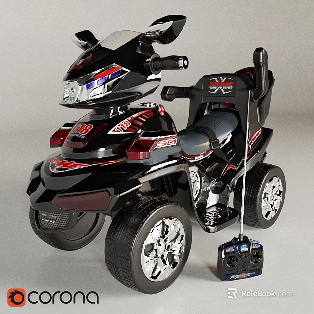 Kids Ride On Toy Tricycle With Black Red Stylish Design Remote Control And Shiny Wheels 3d model 