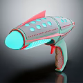 Sci Fi Weapon With Green Pink Design And Blue Glowing Front Circular Holes 3d model