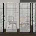 Transparent Modern Room Dividers Featuring Square Grid Circular Cutout Green Plants And Lighting