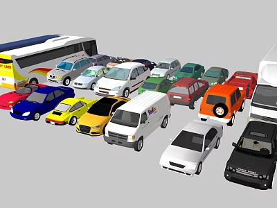 Different Types Of Colorful Cars And Vehicles Parked Together In 3d model